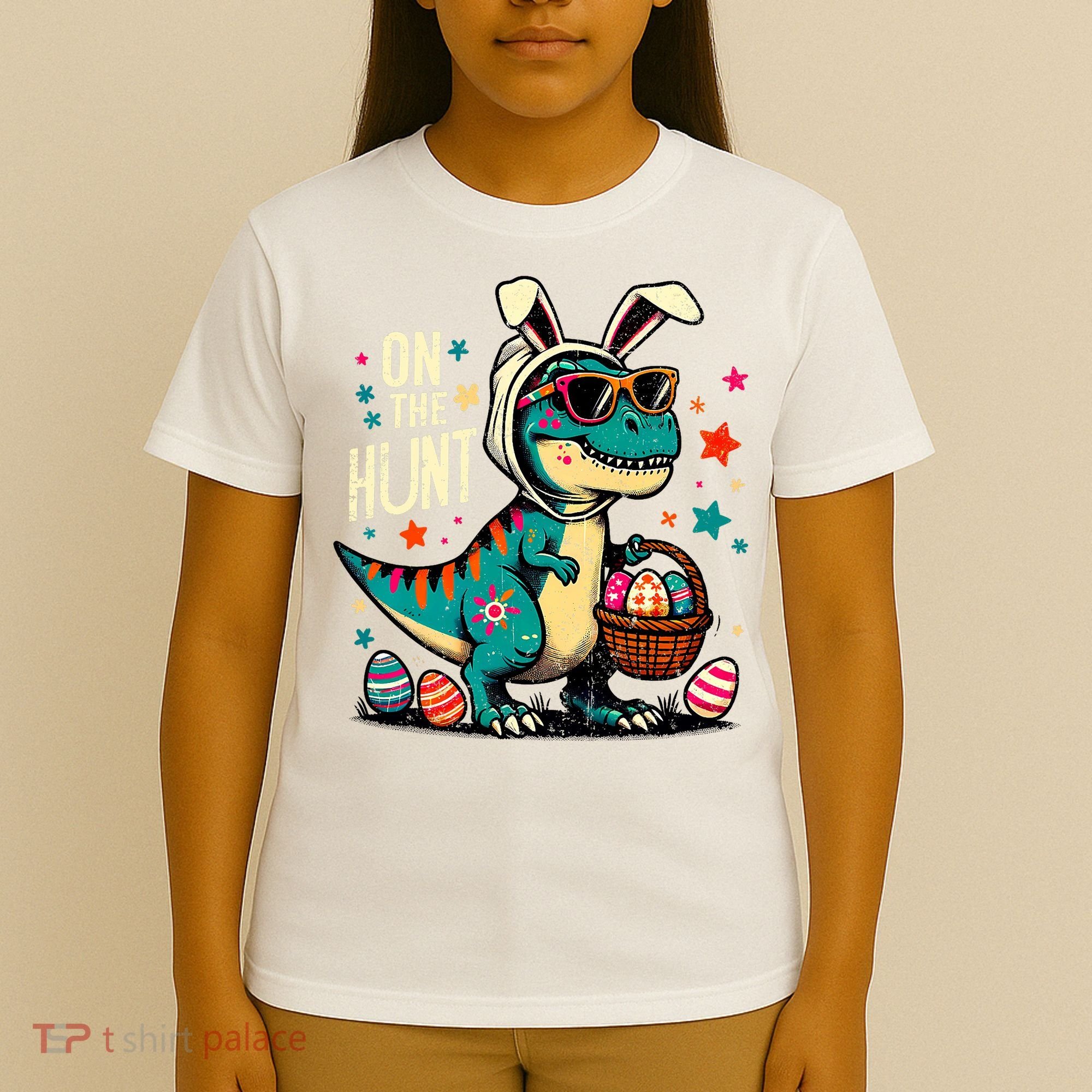 On The Hunt Dino Happy Easter Day T-rex Dinosaur  T-Shirt