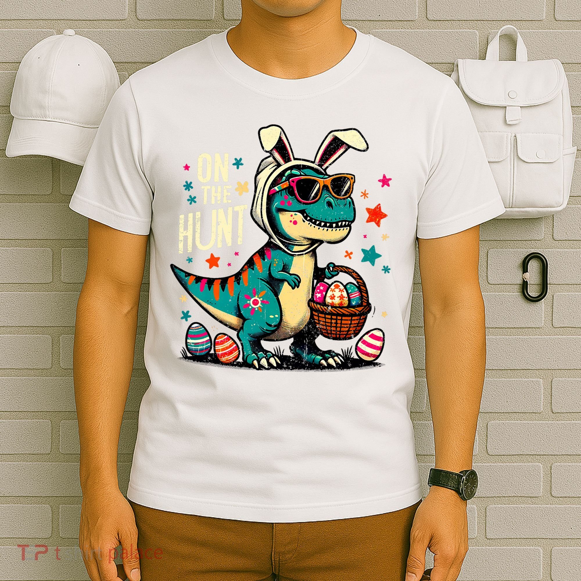 On The Hunt Dino Happy Easter Day T-rex Dinosaur  T-Shirt