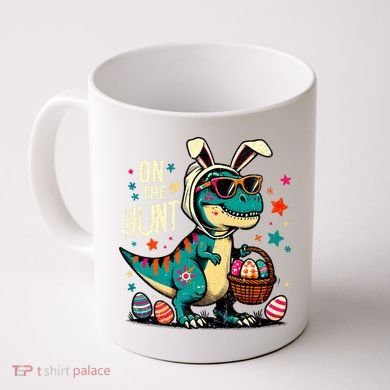 On The Hunt Dino Happy Easter Day T-rex Dinosaur  Coffee Mug
