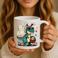 On The Hunt Dino Happy Easter Day T-rex Dinosaur  Coffee Mug thumb 3