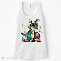 On The Hunt Dino Happy Easter Day T-rex Dinosaur  Women's Tank Top thumb 0