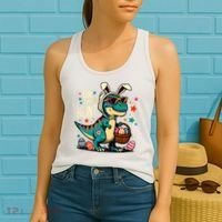 On The Hunt Dino Happy Easter Day T-rex Dinosaur  Women's Tank Top thumb 2
