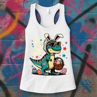 On The Hunt Dino Happy Easter Day T-rex Dinosaur  Women's Tank Top thumb 3