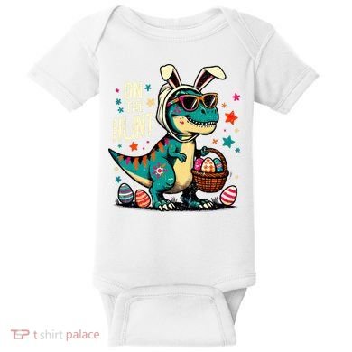 On The Hunt Dino Happy Easter Day T-rex Dinosaur  Baby Bodysuit