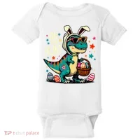 On The Hunt Dino Happy Easter Day T-rex Dinosaur  Baby Bodysuit thumb 0