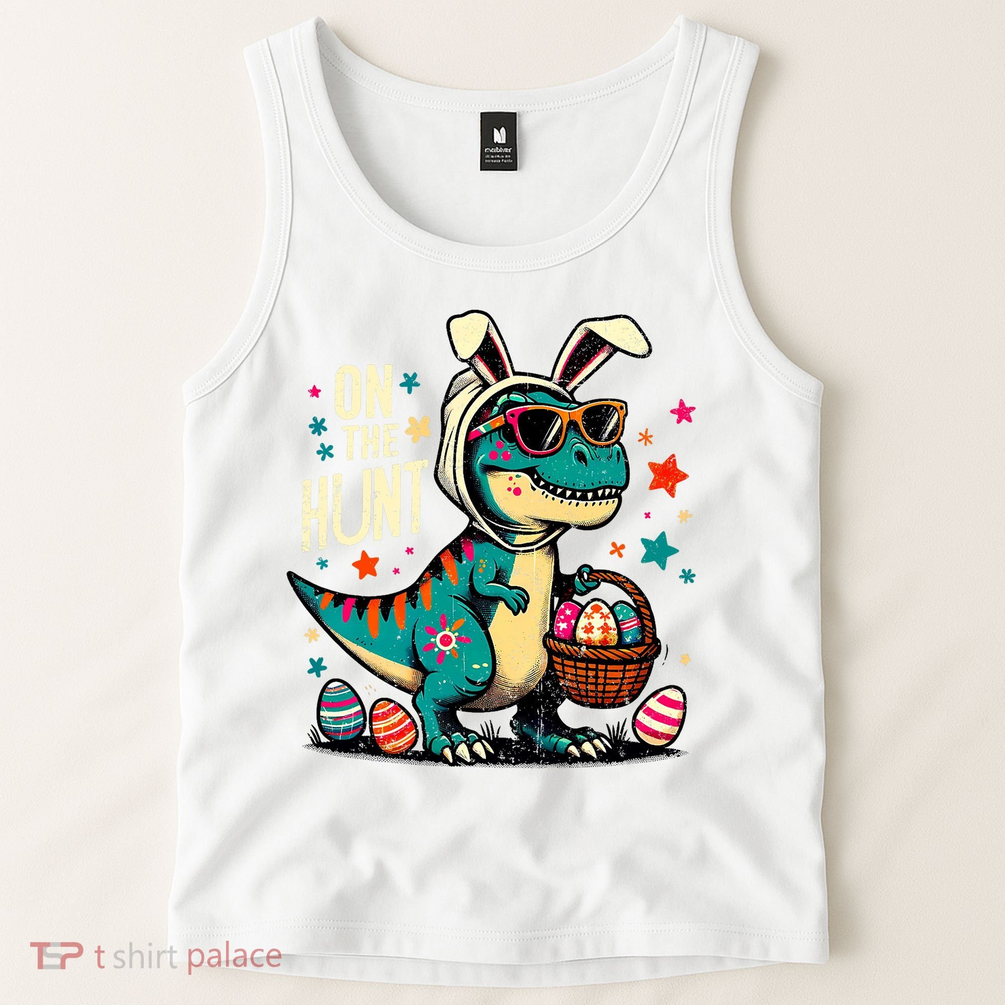 On The Hunt Dino Happy Easter Day T-rex Dinosaur  Tank Top