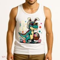 On The Hunt Dino Happy Easter Day T-rex Dinosaur  Tank Top thumb 3