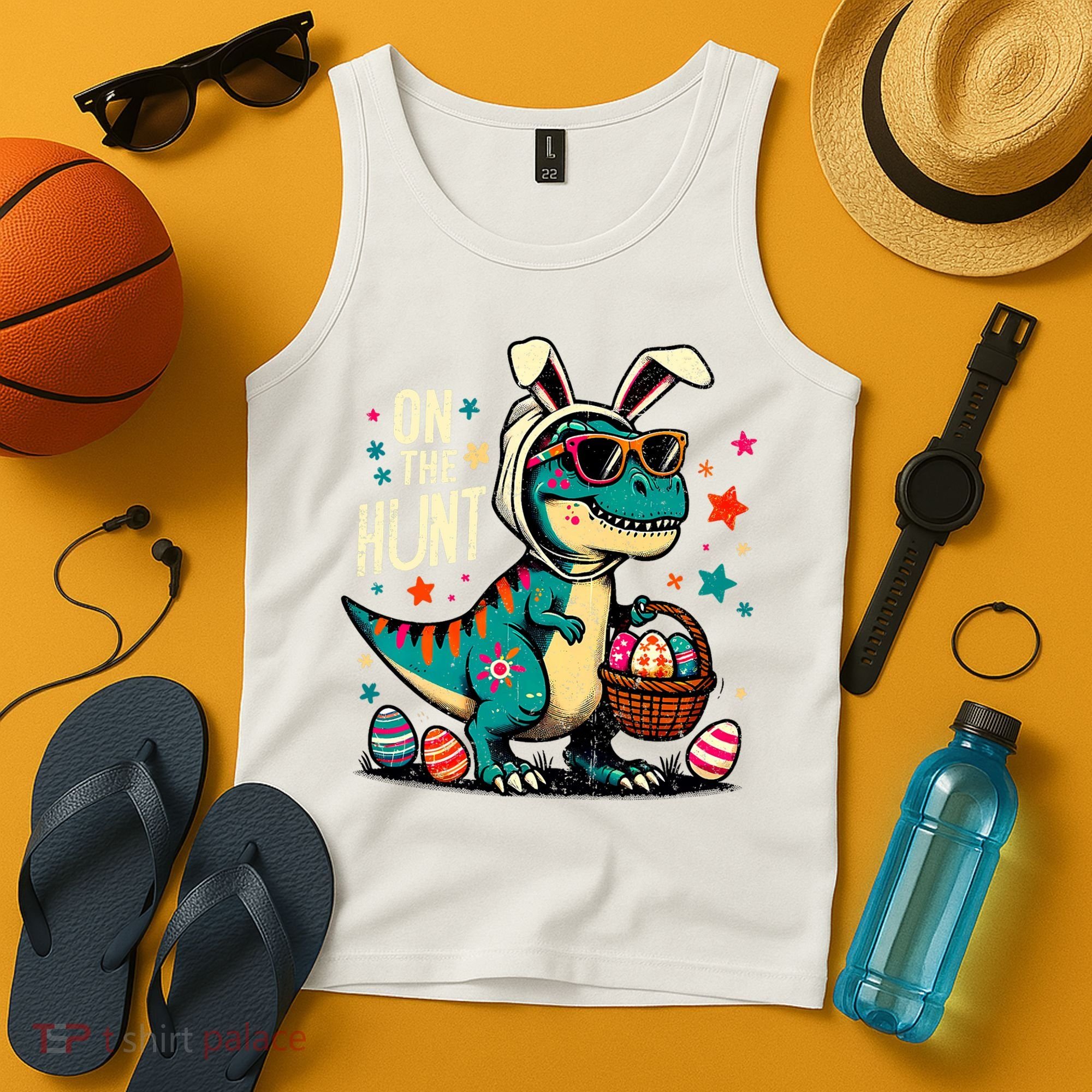 On The Hunt Dino Happy Easter Day T-rex Dinosaur  Tank Top
