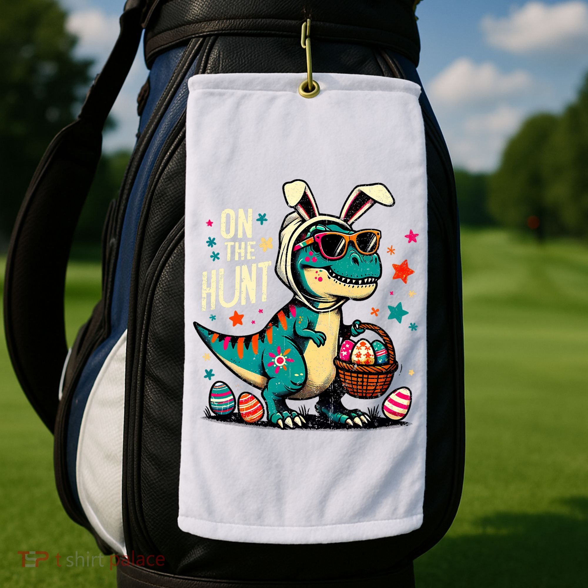On The Hunt Dino Happy Easter Day T-rex Dinosaur  Golf Towel