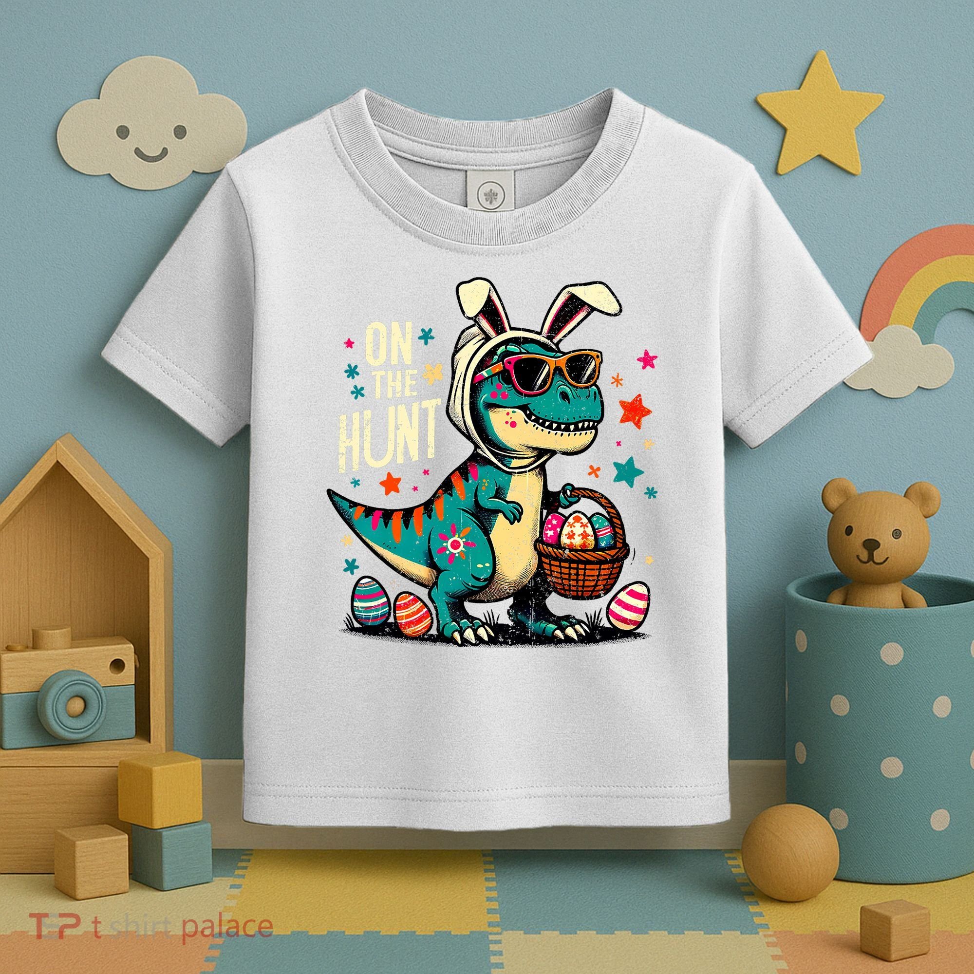 On The Hunt Dino Happy Easter Day T-rex Dinosaur  Toddler T-Shirt
