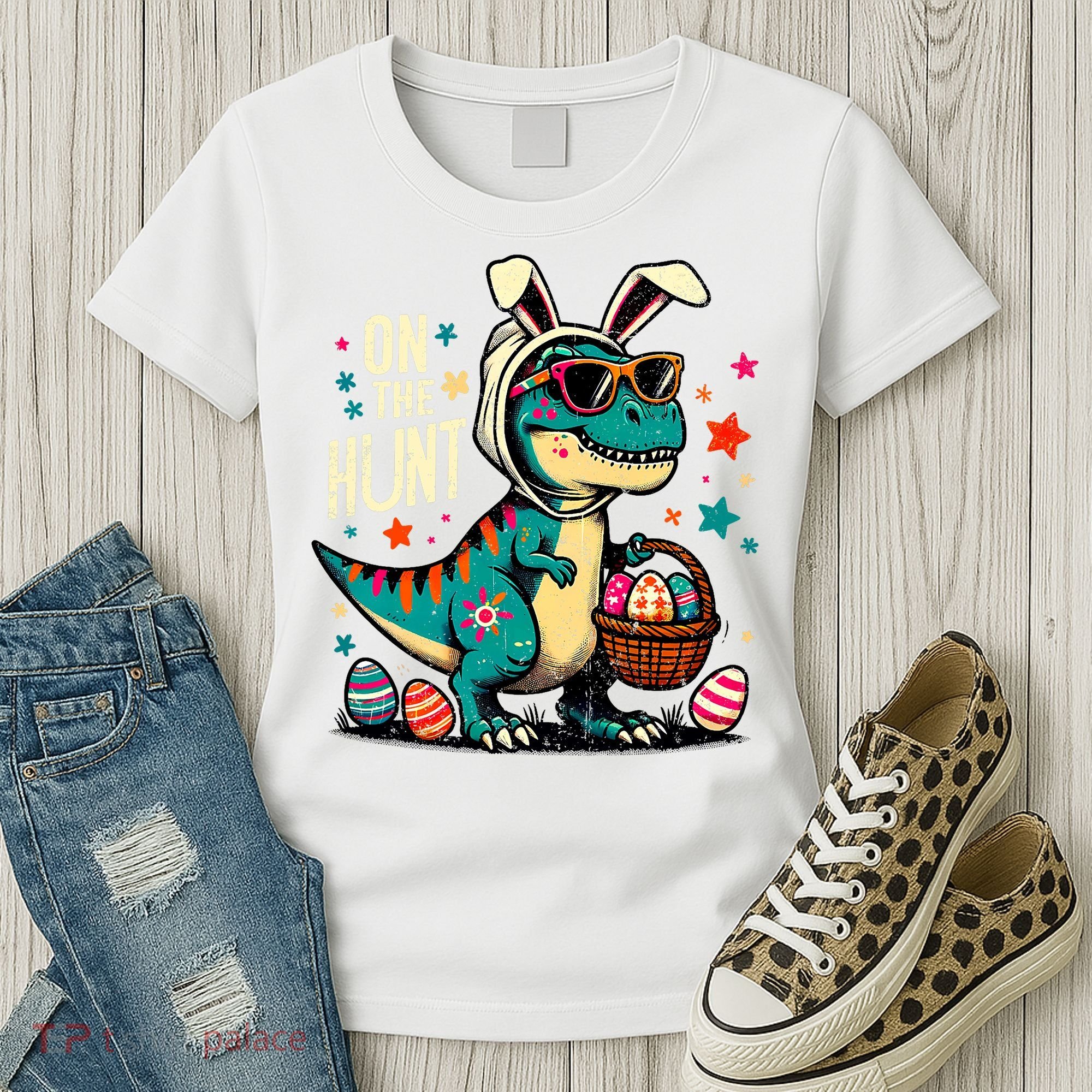 On The Hunt Dino Happy Easter Day T-rex Dinosaur  Women's T-Shirt