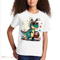 On The Hunt Dino Happy Easter Day T-rex Dinosaur  Kids T-Shirt thumb 2
