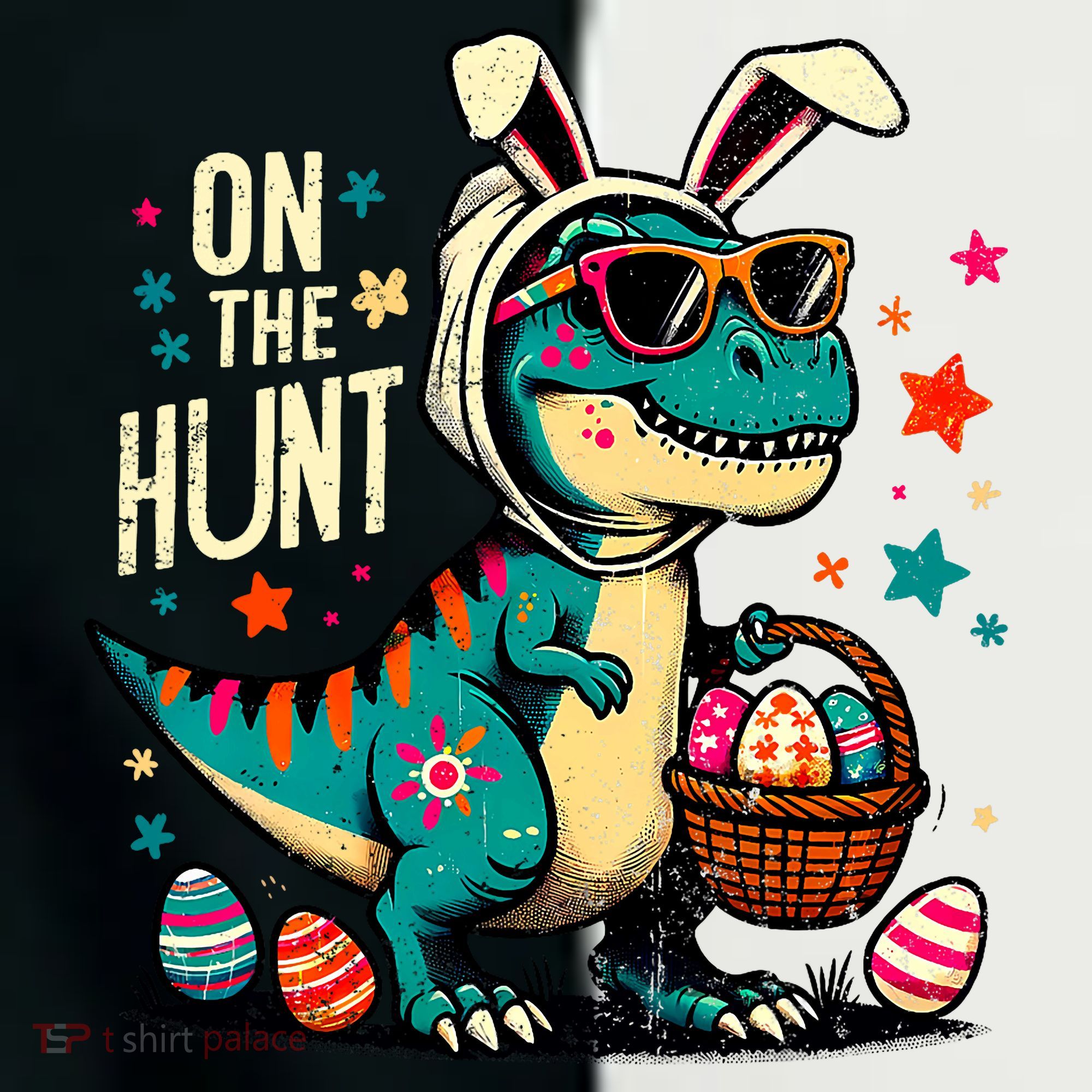 On The Hunt Dino Happy Easter Day T-rex Dinosaur  Infant Baby Jersey Bodysuit
