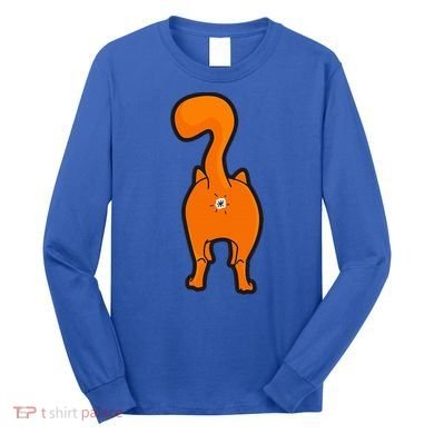Orange Tabby Happy Kitty Cat Butt Funny Long Sleeve Shirt