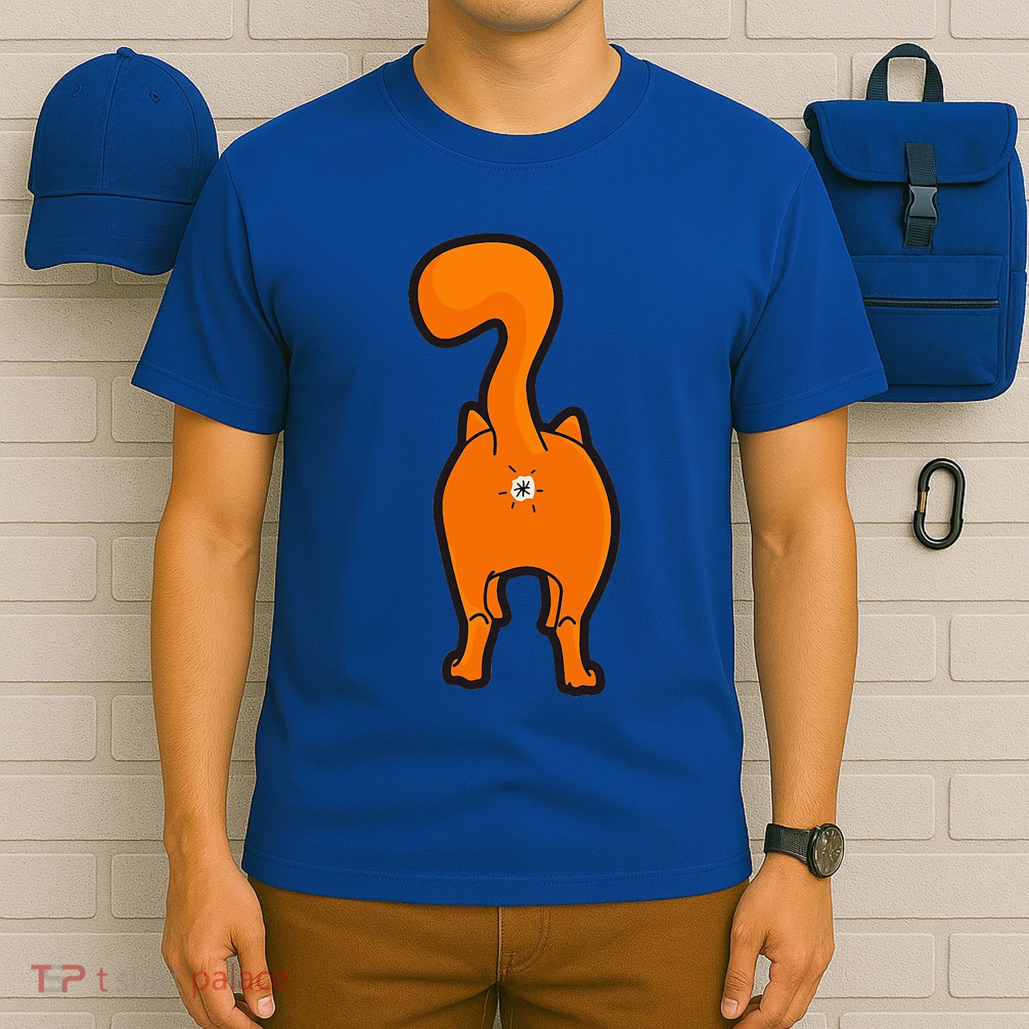 Orange Tabby Happy Kitty Cat Butt Funny T-Shirt