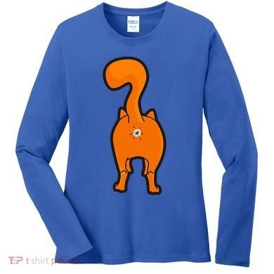 Orange Tabby Happy Kitty Cat Butt Funny Women's Long Sleeve Shirt