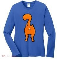 Orange Tabby Happy Kitty Cat Butt Funny Women's Long Sleeve Shirt thumb 0
