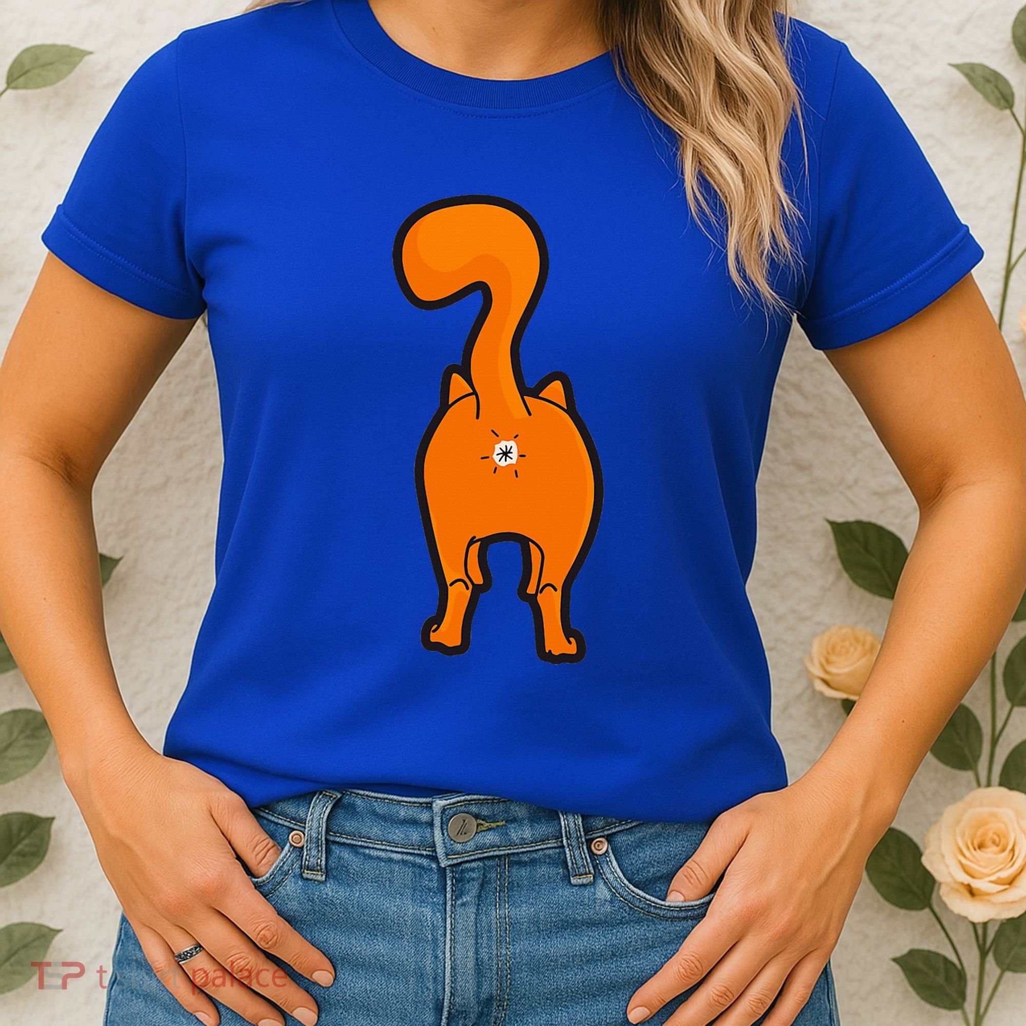 Orange Tabby Happy Kitty Cat Butt Funny Women's T-Shirt