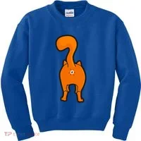 Orange Tabby Happy Kitty Cat Butt Funny Kids Sweatshirt thumb 0
