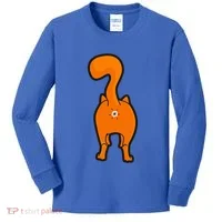 Orange Tabby Happy Kitty Cat Butt Funny Kids Long Sleeve Shirt thumb 0