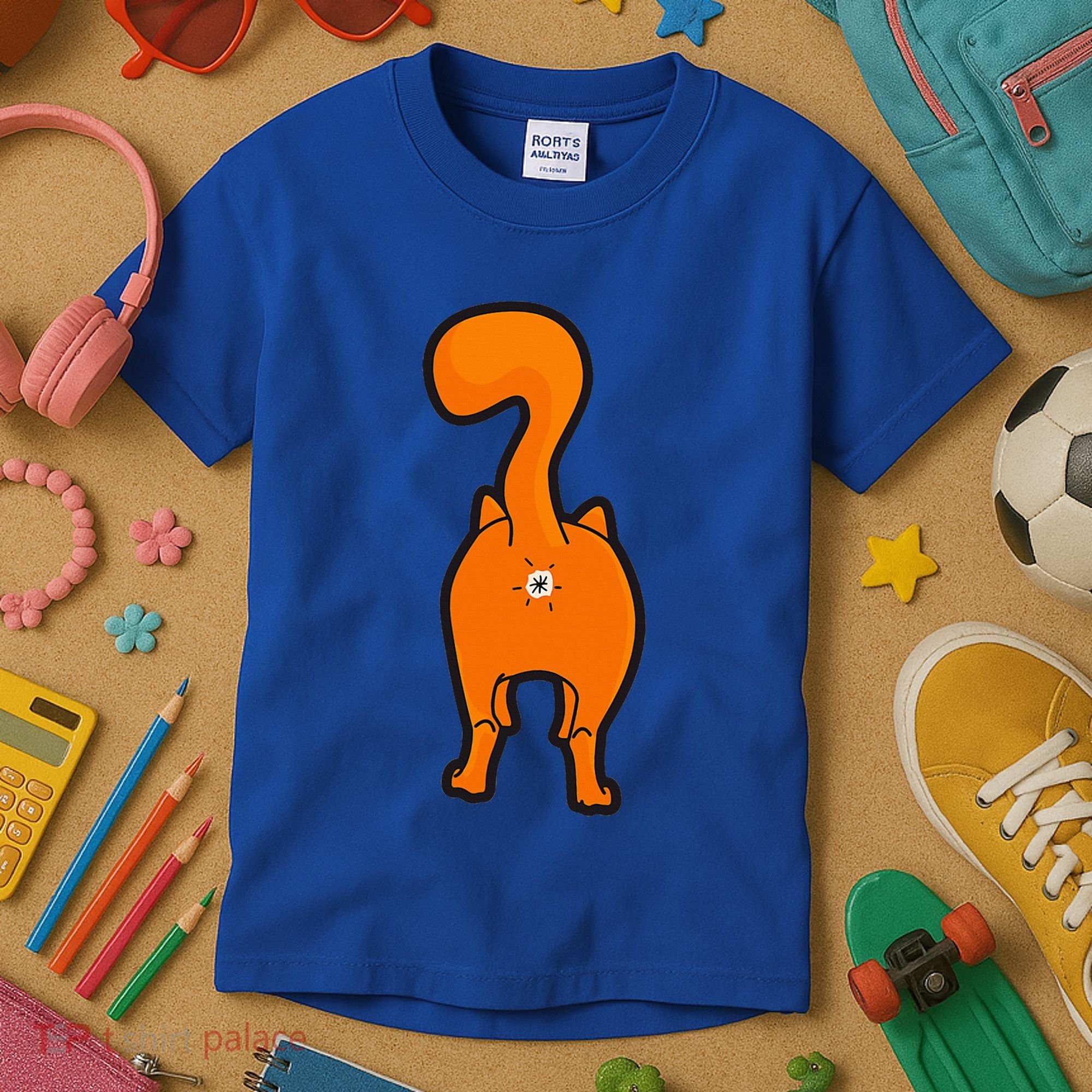 Orange Tabby Happy Kitty Cat Butt Funny Kids T-Shirt