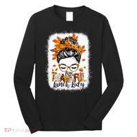 One Thankful Lunch Lady Messy Bun Thanksgiving Lunch Lady Long Sleeve Shirt thumb 0