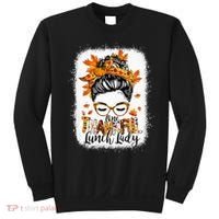 One Thankful Lunch Lady Messy Bun Thanksgiving Lunch Lady Sweatshirt thumb 0