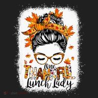 One Thankful Lunch Lady Messy Bun Thanksgiving Lunch Lady Beanie thumb 2