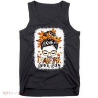 One Thankful Lunch Lady Messy Bun Thanksgiving Lunch Lady Tank Top thumb 0