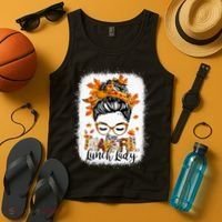 One Thankful Lunch Lady Messy Bun Thanksgiving Lunch Lady Tank Top thumb 4