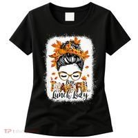One Thankful Lunch Lady Messy Bun Thanksgiving Lunch Lady Women's T-Shirt thumb 0