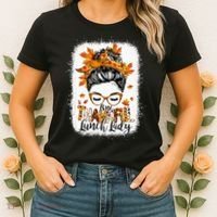 One Thankful Lunch Lady Messy Bun Thanksgiving Lunch Lady Women's T-Shirt thumb 2