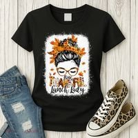 One Thankful Lunch Lady Messy Bun Thanksgiving Lunch Lady Women's T-Shirt thumb 3