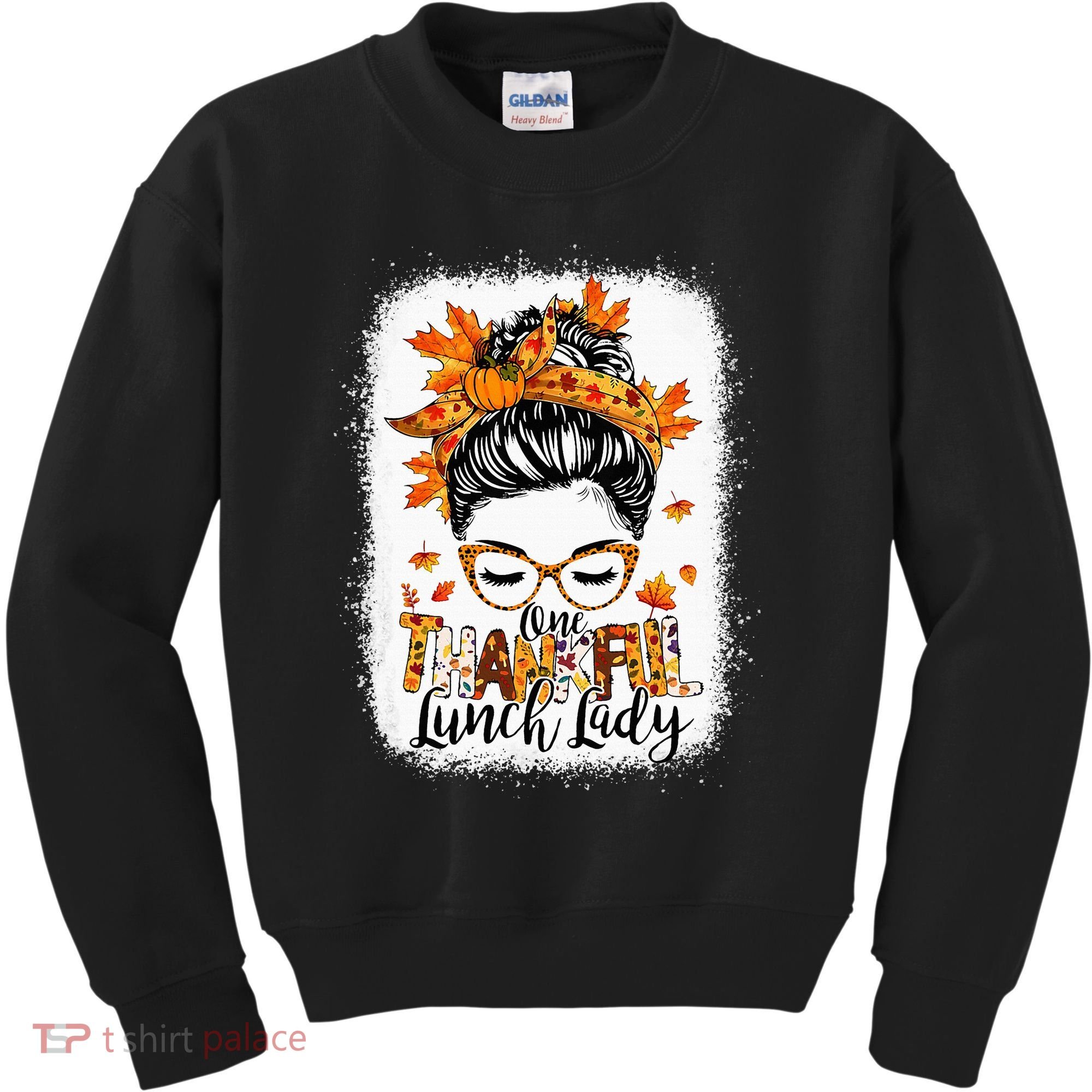 One Thankful Lunch Lady Messy Bun Thanksgiving Lunch Lady Kids Sweatshirt