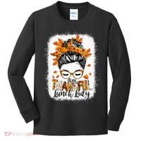 One Thankful Lunch Lady Messy Bun Thanksgiving Lunch Lady Kids Long Sleeve Shirt thumb 0