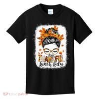 One Thankful Lunch Lady Messy Bun Thanksgiving Lunch Lady Kids T-Shirt thumb 0