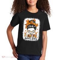 One Thankful Lunch Lady Messy Bun Thanksgiving Lunch Lady Kids T-Shirt thumb 2