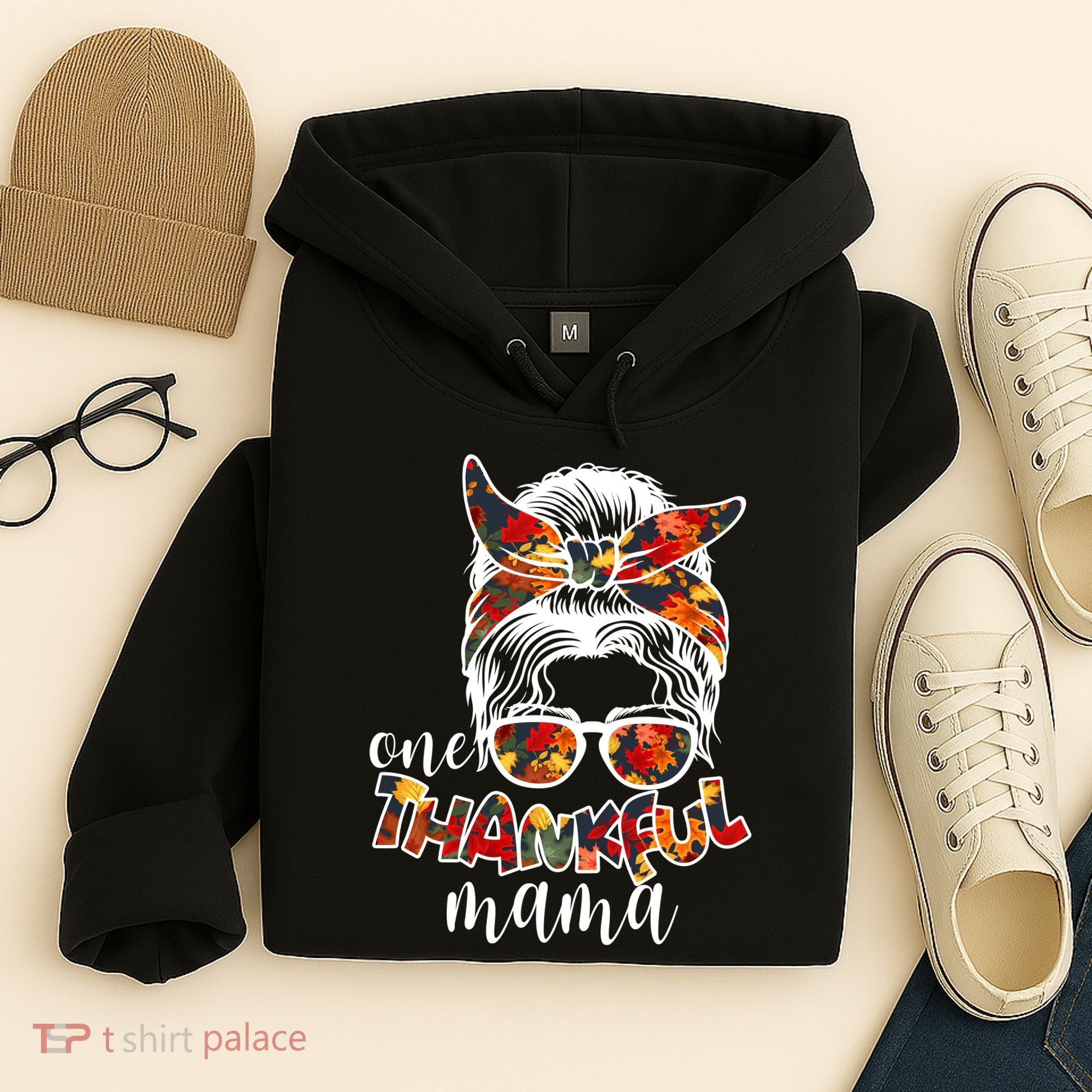 One Thankful Mama Fall Hair Bun Hoodie