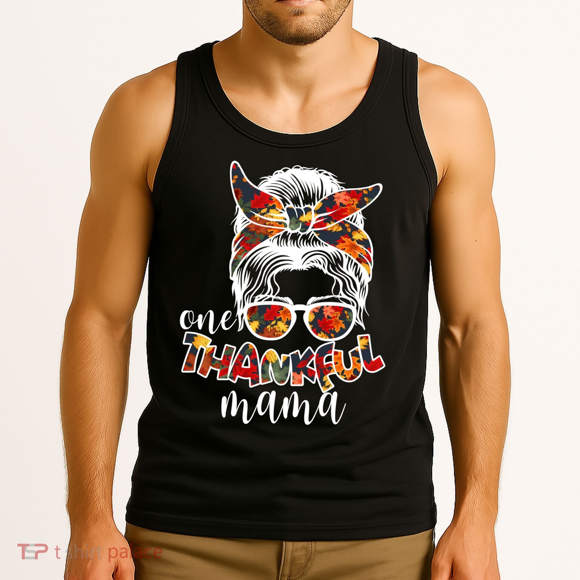 One Thankful Mama Fall Hair Bun Tank Top