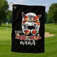 One Thankful Mama Fall Hair Bun Golf Towel thumb 1