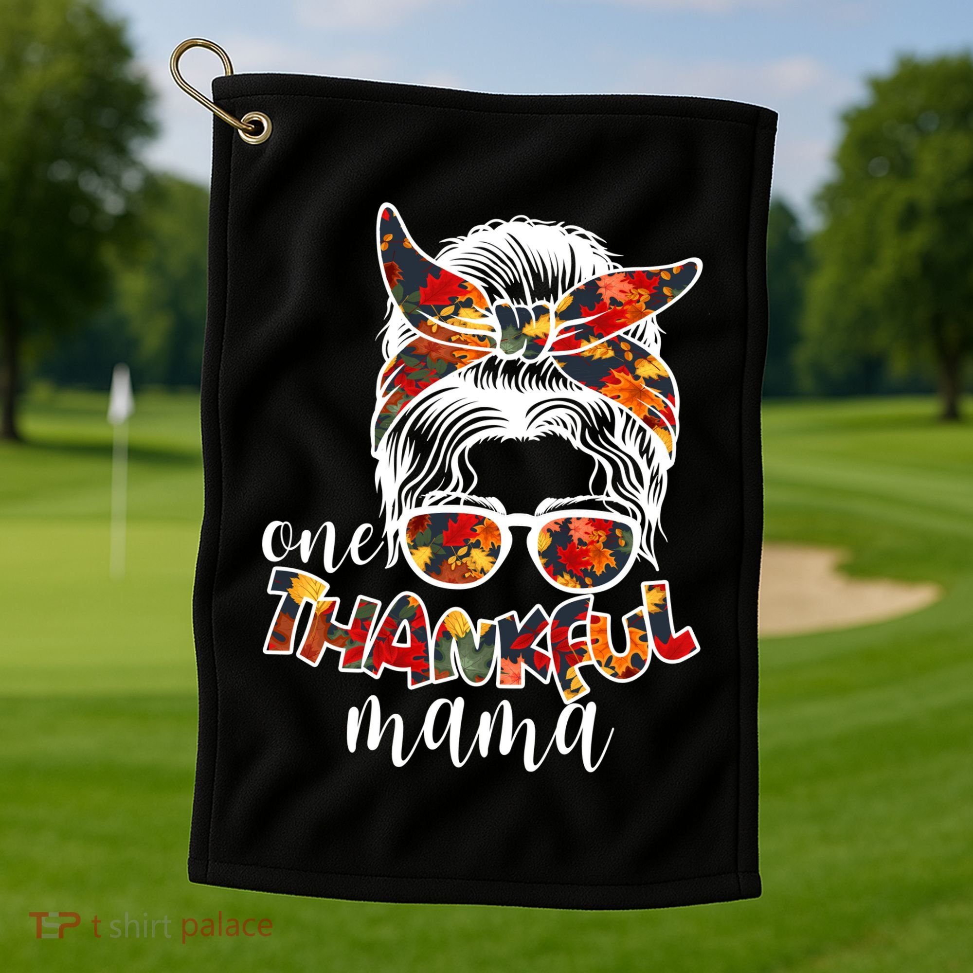 One Thankful Mama Fall Hair Bun Golf Towel