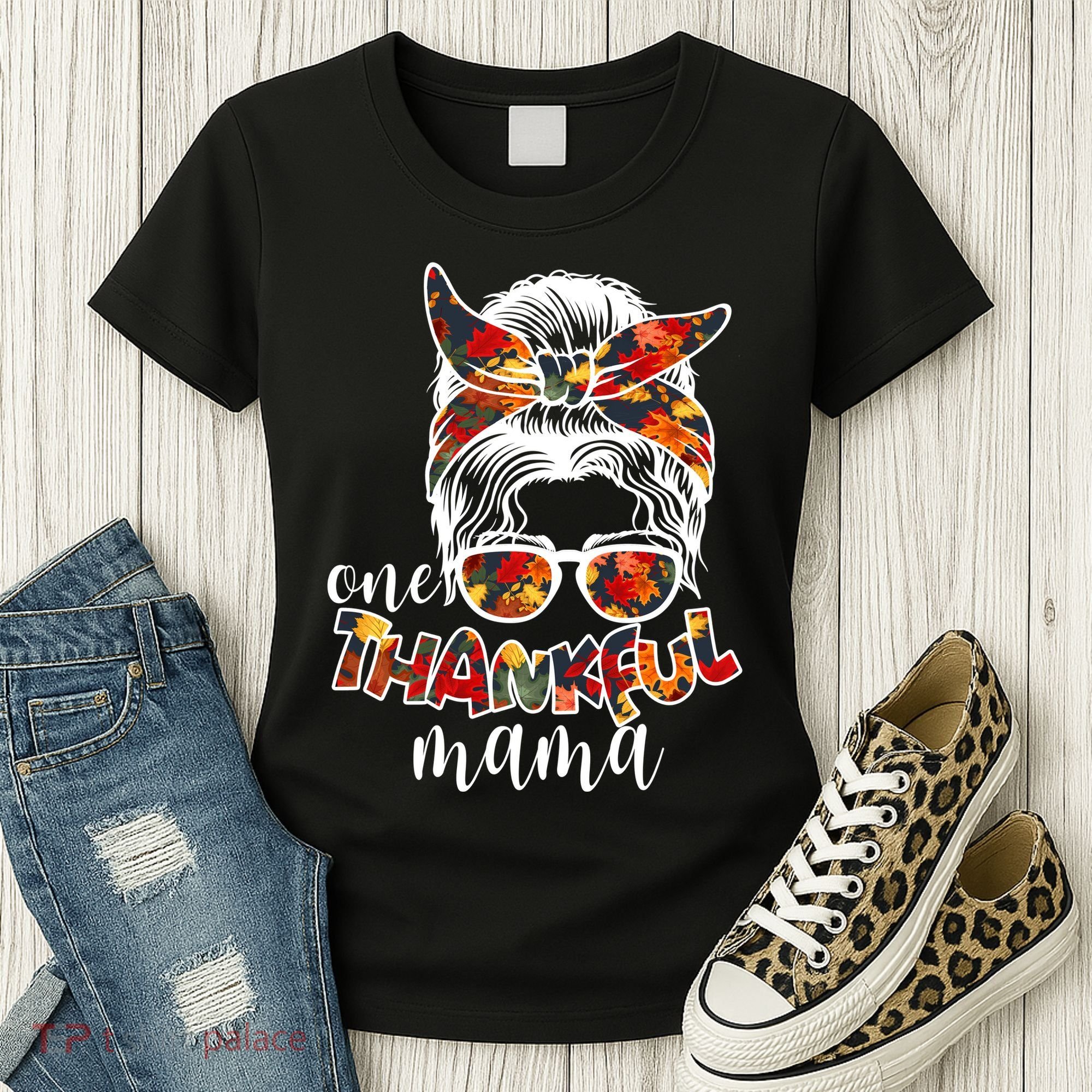 One Thankful Mama Fall Hair Bun Women's T-Shirt