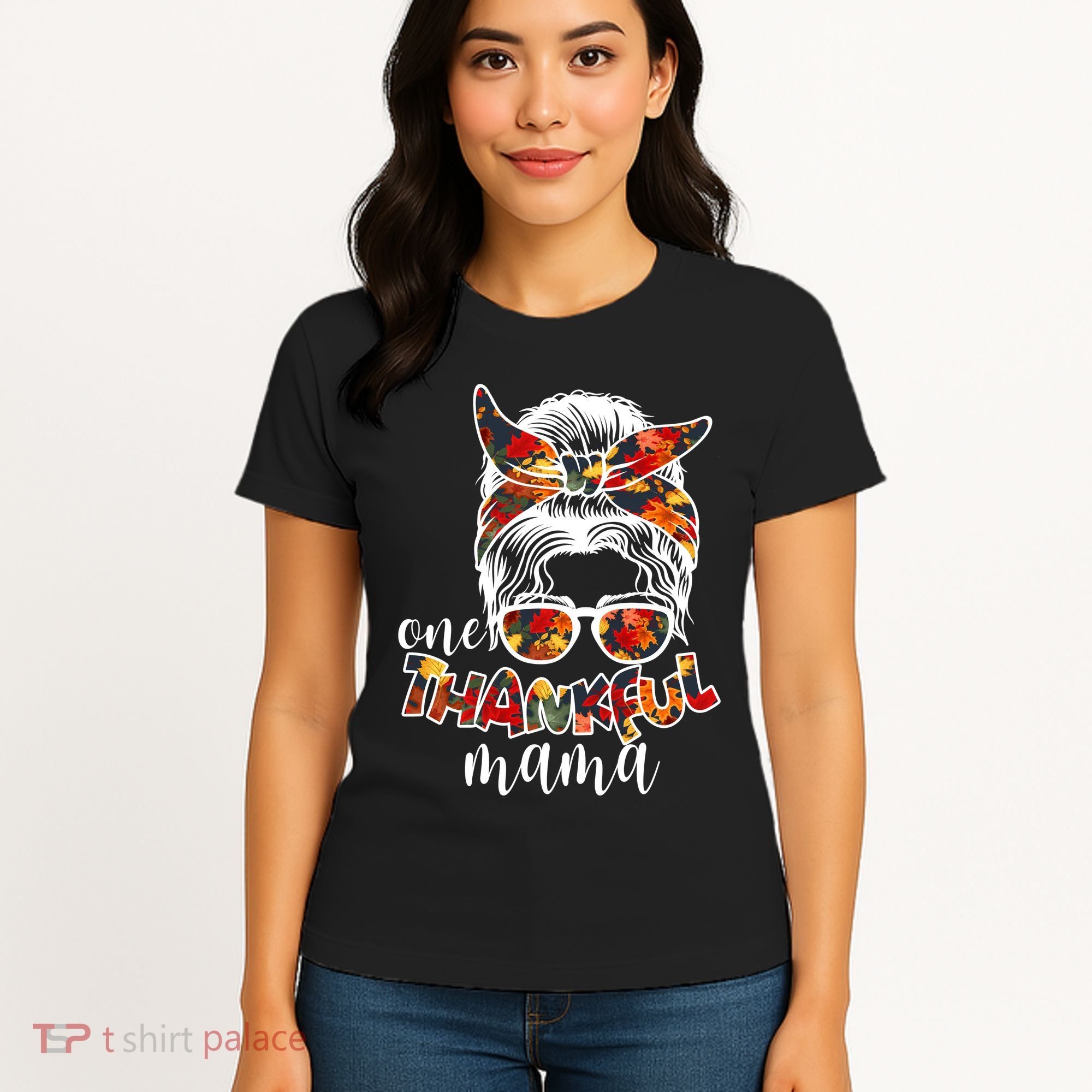 One Thankful Mama Fall Hair Bun Women's T-Shirt
