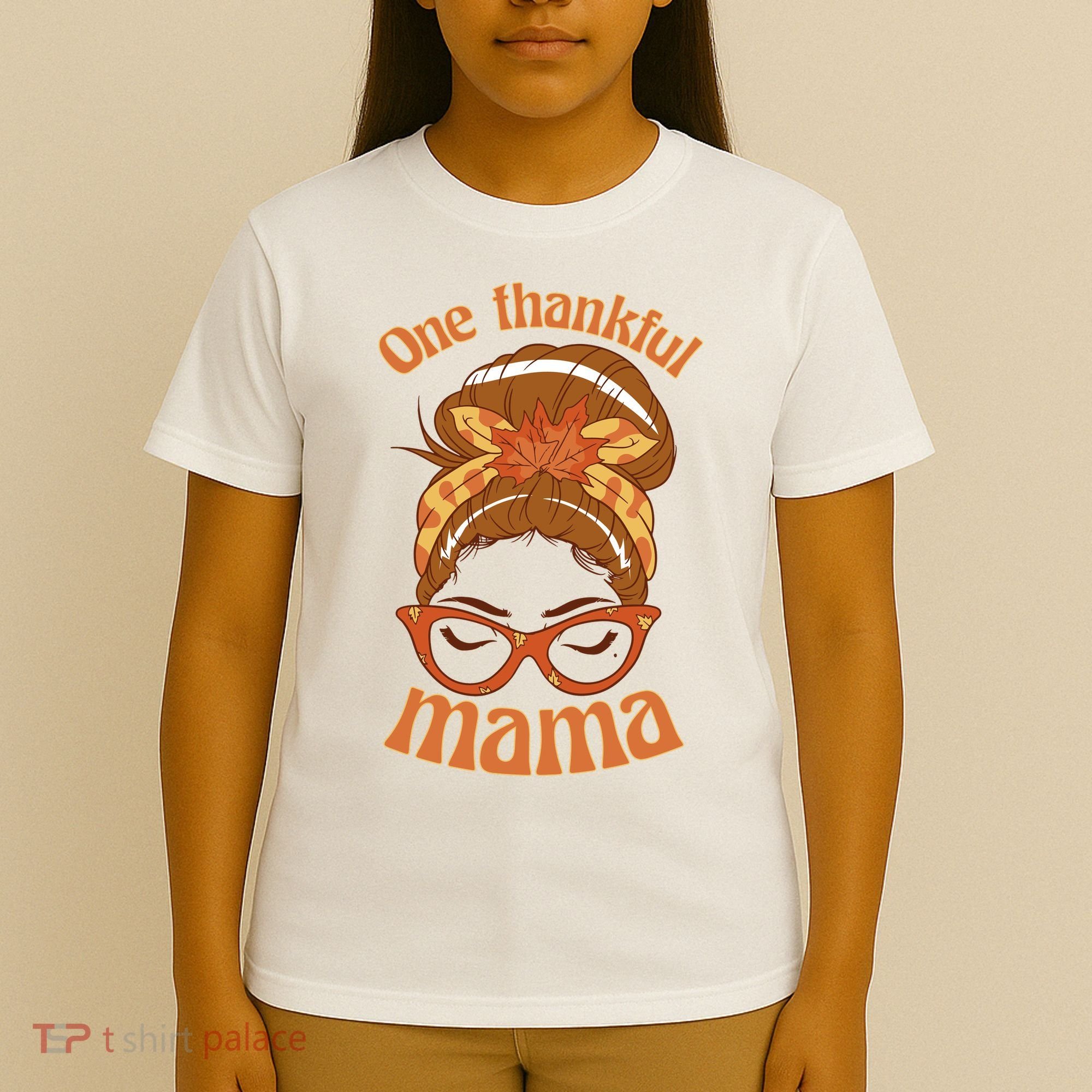 One Thankful Mama Autumn Festive Hair Bun T-Shirt