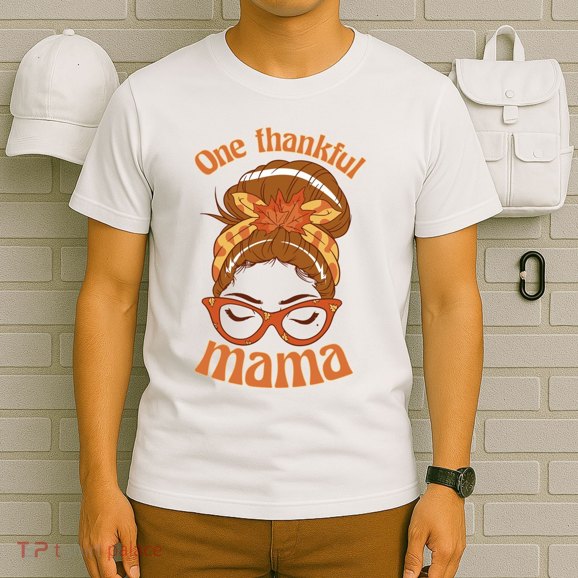 One Thankful Mama Autumn Festive Hair Bun T-Shirt