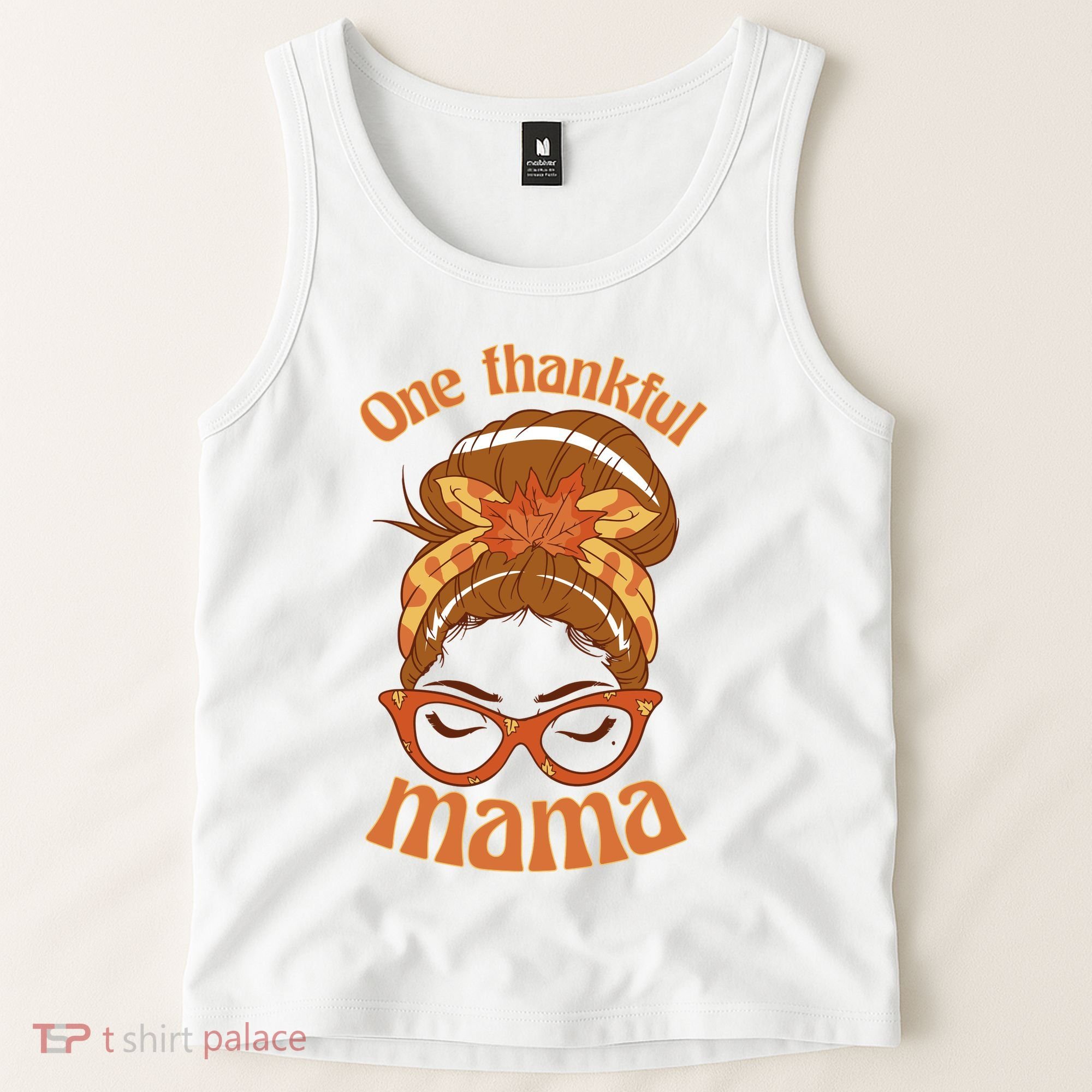 One Thankful Mama Autumn Festive Hair Bun Tank Top