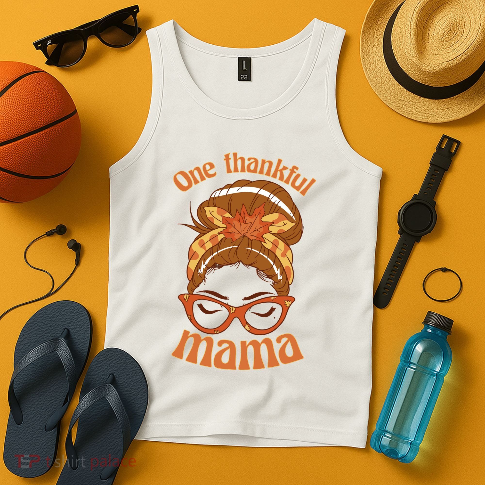 One Thankful Mama Autumn Festive Hair Bun Tank Top