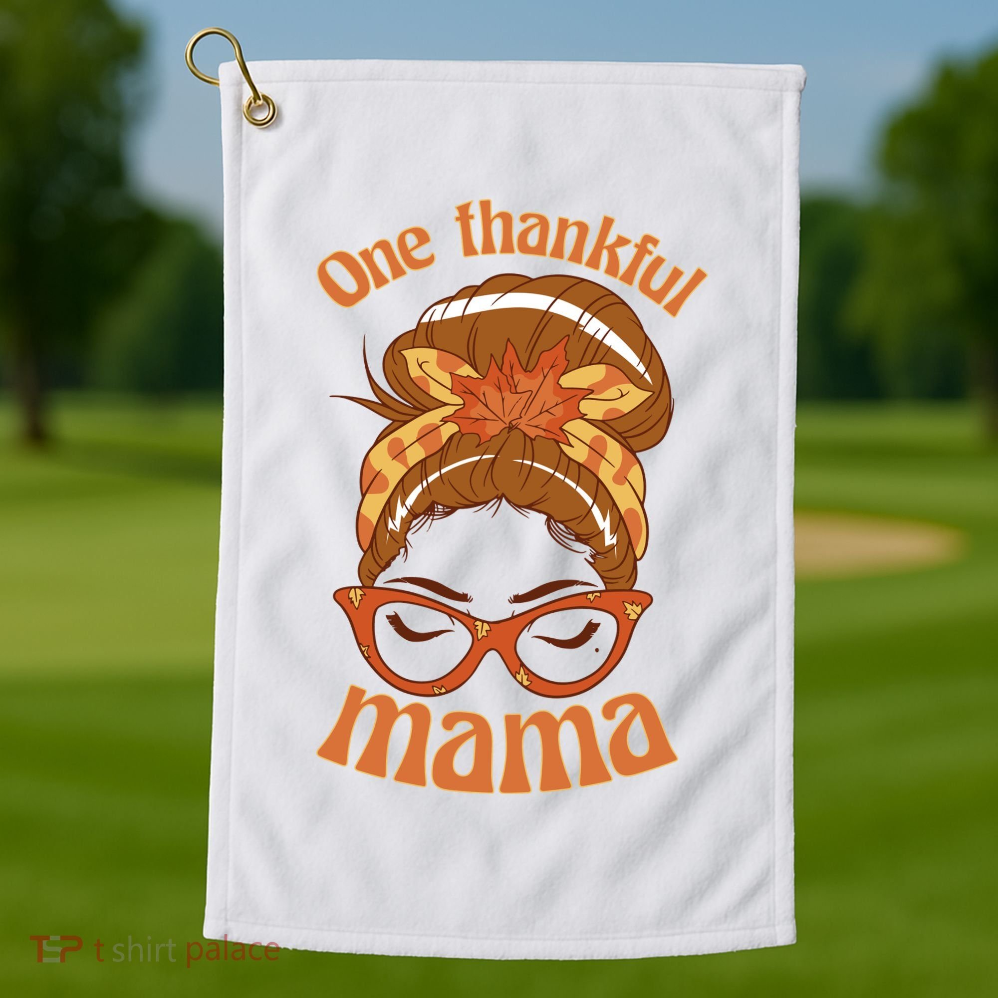 One Thankful Mama Autumn Festive Hair Bun Golf Towel