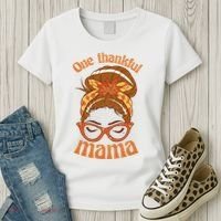 One Thankful Mama Autumn Festive Hair Bun Women's T-Shirt thumb 3