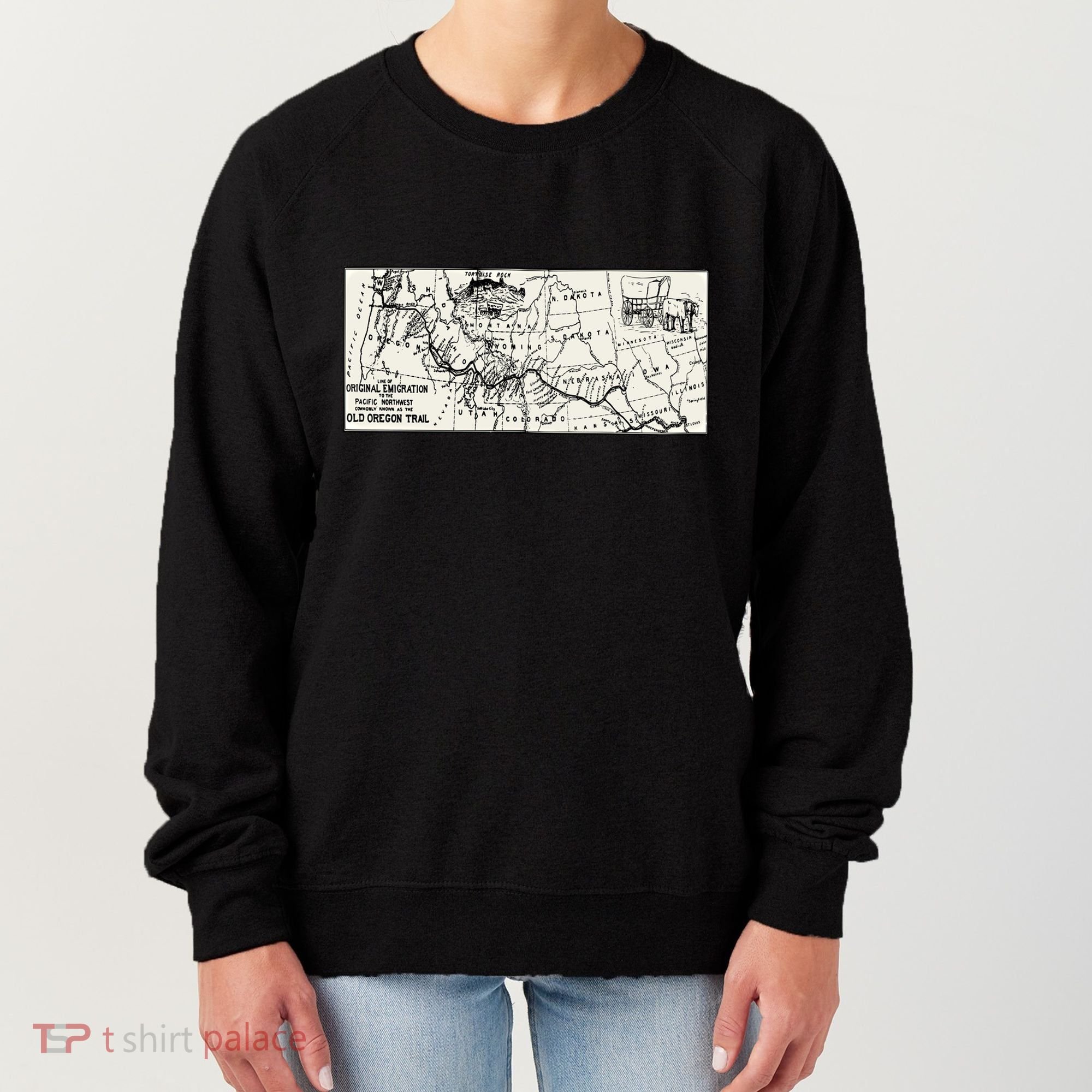Oregon Trail Map Gift Ox Team Usa Cartography Geography History Meaningful Gift Women's Sweatshirt